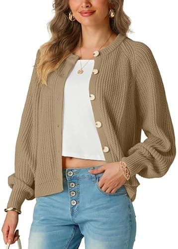 GRECERELLE Women's Chunky Open Front Sweater Long Sleeve Button Knit Short Loose Cardigan Outerwear, S-2XL thumbnail 3