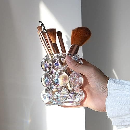 SLHEQING Glas Make up Pinselhalter Vintage Kosmetik Organizer zur Aufbewahrung von Pinsel, Eyeliner, Lippenstift, Zahnbürsten, Stift und Mehr thumbnail 2