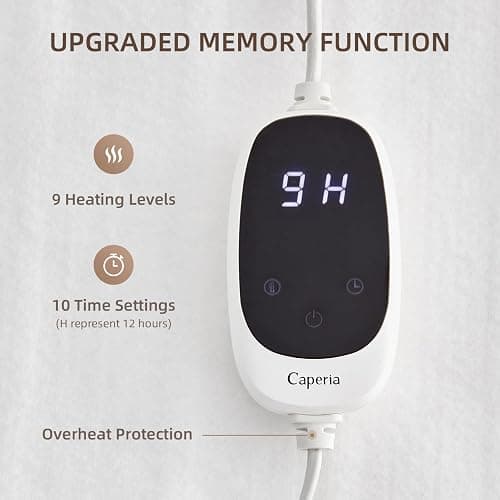 Caperia Heated Mattress Pad Twin XL Size Electric Mattress Bed Warmer 9 Heat Settings, 1-12 Hours Auto Off, Memory Function Deep Pocket, Fast Heating, Machine Washable Twin Plus 39“ x 80” - White - Twin XL thumbnail 4