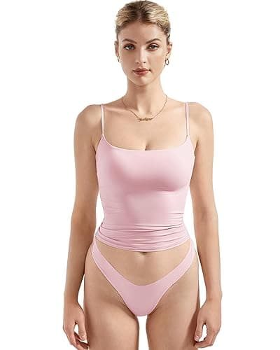SUUKSESS Women Sexy Square Neck Tank Top Summer Y2K Going Out Basic Cami Shirt - Small - Baby Powder