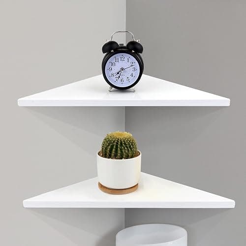 evron Corner Mounting Shelf,Easy to Install Wall Corner Shelf,Set of 2 (White Aluminum Shelves with Bendable Point) - Image 1