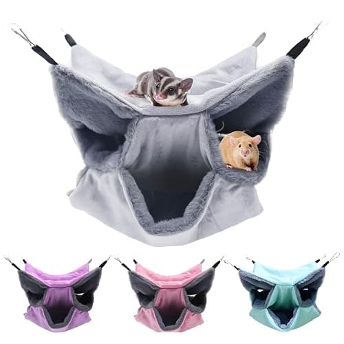 LYART Sugar Glider Pouch Hammock Bed Bedding, Sugar Glider Cage Accessories Toys for Rat, 3-Layer Hammock Make Pet Cages More Three-Dimensional (1.Grey) - Image 1