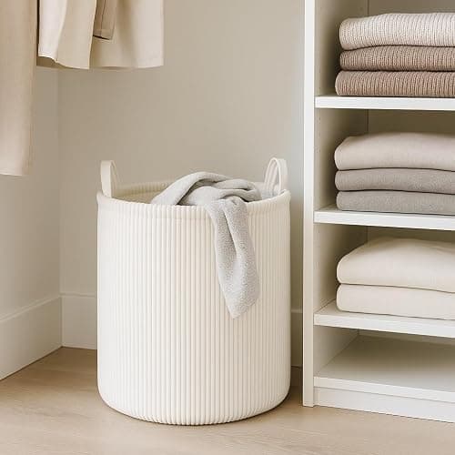 PUTSKA Blanket Basket – Round Storage for Toys and Blankets, Clothes, Stuffed Animals – Soft Baby Girl Basket for Nursery, Kids Room, Bedroom, Living Room – Large, Cream thumbnail 7