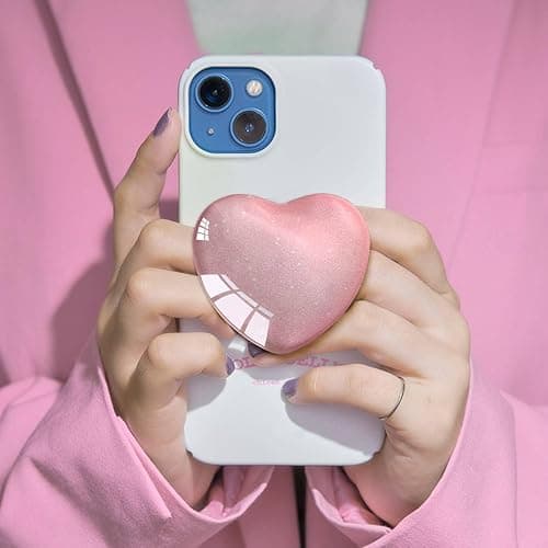 Ksadiye Expandiing Moblile Cell Phone Grip Heart Shape Glass Holder for Smartphones, Cellphone Collapsible Stand（ Pink thumbnail 2