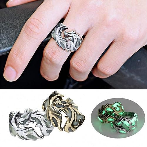 Glow in The Dark Rings Luminous Dragon Ring for Men and Women Allergy Free Gothic Punk Creative Embossed Dragon Pattern Animal Ring Glowing Halloween Anniversary Party Jewelry Light-Emitting Gift thumbnail 6