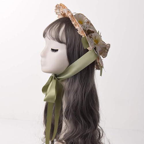 COSDREAMER Girls Women Tea Party Sun Hat Lace Ribbons Straw Hats Small thumbnail 4