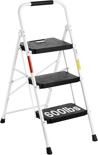 3 Step Ladder, Portable Steel Folding Stool with Wide Anti-Slip Pedal, 500lbs Sturdy Steel Ladder, Black thumbnail 6
