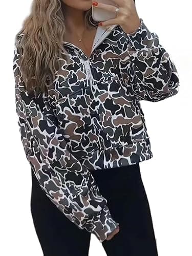 RSGMU Oversized Quarter Zip Pullover Women Camo Zip Up Hoodie Purple Camo Hoodie Womens Colorful Patchwork Graphic Hoodies - Image 1