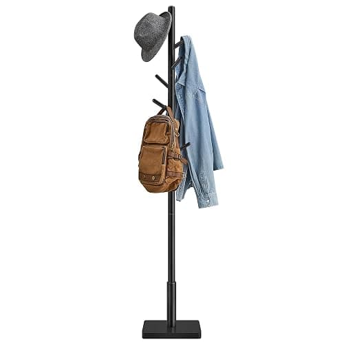 VASAGLE Garderobenständer, Kleiderständer Massivholz, Jackenständer Baumform, 8 Haken für Jacken, Hüte, für Flur, Haken und Haltestange aus Kautschukholz, tintenschwarz RCR010B01 - Image 1