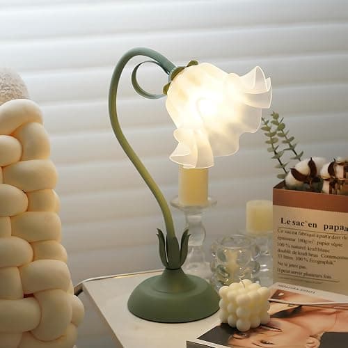 kaixunl Grüne Nachttischlampe,Acryl Blumen Tischlampe,Metall Schreibtischlampe Mädchen, Lampenschirm aus Acryl Frei drehbare Bedside Lamp mit dreifarbiger Beleuchtung für Schlafzimmer Wohnzimmer,50 cm thumbnail 8