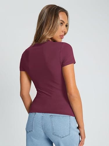 Trendy Queen Womens Basic T Shirts Summer Tops 2025 Crop Short Sleeve Slim Fit Tee Cute Gym Workout Clothes thumbnail 4