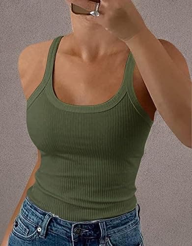 GEMBERA Women Spaghetti Strap Scoop Neck Ribbed Tank Tops Slim Fitted Cotton Camisole Basic Sleeveless Layering Shirts thumbnail 9