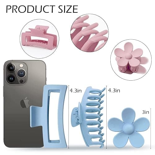 Large Hair Claw Clips 12 Pack, Flower Hair Clips for Thin Hair, Big Square Matte Strong hold for Thick Hair, 3 Styles Hair Clips for Women Thick Hair 4 Colors thumbnail 2