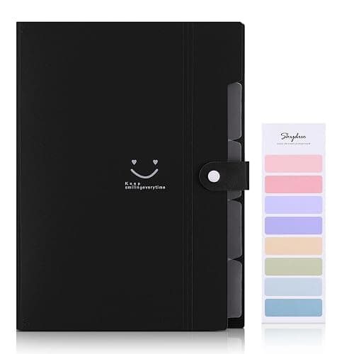 SKYDUE File Folder with 8 Labels, 5 Pockets Accordion Paper Organizer for School and Office，A4 Letter Size，Black thumbnail 4