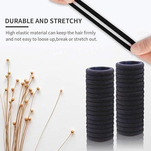 100PCS Black Hair Ties for Women Girls, Seamless Thick Black Hair Band, Elastic Hair Ties No Damage Ponytail Holder Christmas Gift thumbnail 4