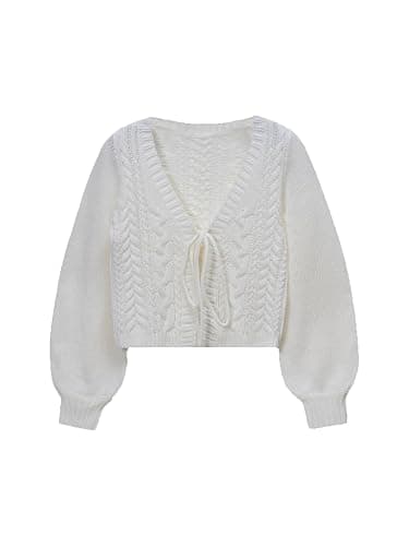 SOLY HUX Cardigan Sweaters for Women Cropped Tie Front Bow Lightweight Cardigan Long Sleeve Trendy Fall Shrugs - Image 1