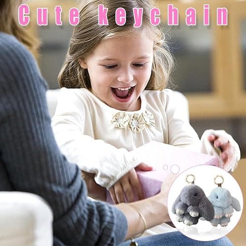 YIKISVUJ 2 Pieces Plush Rabbit Keychain, Soft Mini Bunny Keyring, Cute Key Pendant Chain, Handbag Purse Decoration (Gray + Blue) thumbnail 8