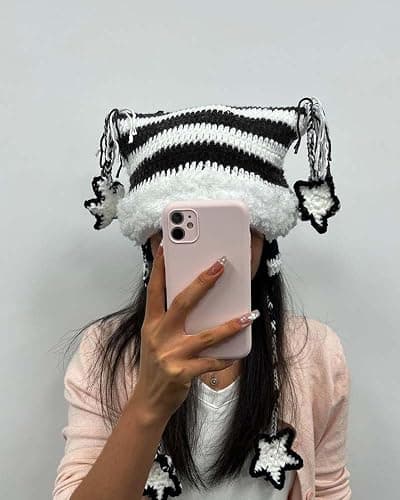 Y2k Beanie Knitted Hat Cute Cat Beanie Warm Loose Crochet Hat Women thumbnail 2