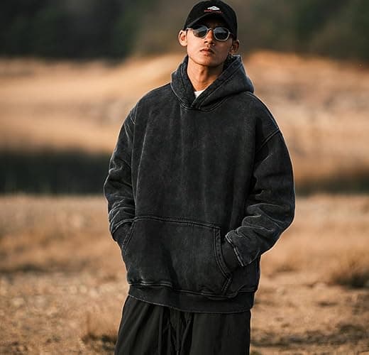 Dnzzs Men's Oversized Acid Wash Hoodies Heavyweight Cotton Fleece Sweatshirt Loose Fit Fall Winter Casual Streetwear Pullover thumbnail 7