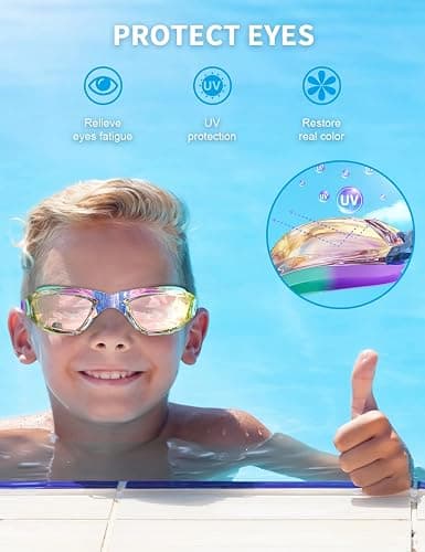 Hurdilen Kids Swim Goggles, Swimming Goggles for Kids with Nose Clip, Earplugs, Nose Bridge for Age 3-15 thumbnail 4