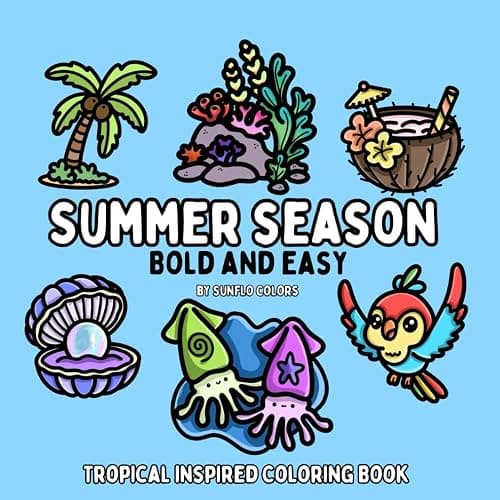 Summer Season: Tropical Inspired Bold and Easy Coloring Book for Adults or Kids - Image 1