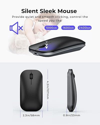 seenda Wireless Bluetooth Keyboard and Mouse Combo (USB + Dual BT), SKM64-3 Multi-Device Rechargeable Slim Keyboard and Mouse, Compatible for Win 7/8/10, MacBook Pro/Air, iPad, Tablet - Black Gray thumbnail 5