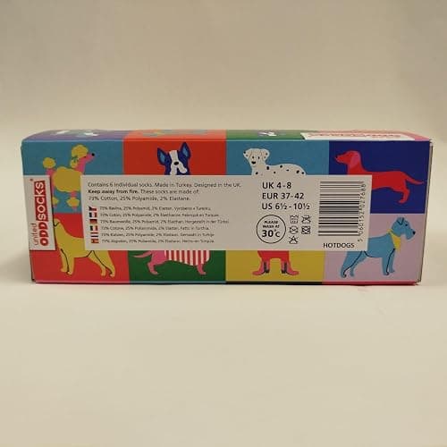 United Oddsocks Hot Dogs Gift Box – 6 Poochy Themed Oddsocks for Women – UK 4-8, EUR 37-42, US 6.5-10.5 – Colourful Dog Socks Gift Set, Cotton Rich, Crew Length, Perfect for Animal Lovers & Sock Fans thumbnail 4