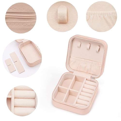VOMNA Mini Jewelry Travel Case,Small Jewelry Box,Traveling Jewelry Organizer,Portable Jewellery Storage Holder for Rings Earrings Necklace Bracelet Bangle for Girls Women(Pink - 1 pack) thumbnail 5