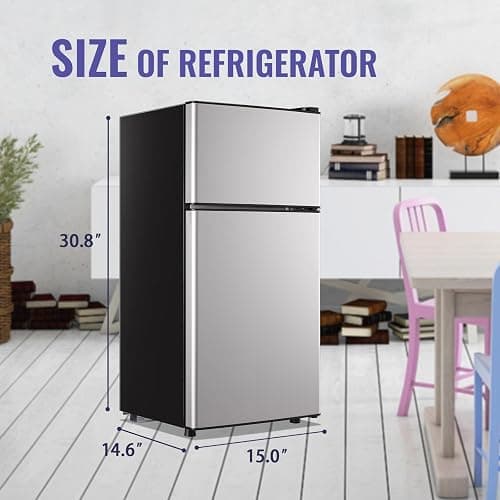 DEMULLER 2.4 Cu.Ft Small Refrigerator with Freezer Dorm Mini Fridge Removable Plastic Shelves Ideal for Home, Office,Dormitory Silver thumbnail 3