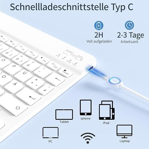 KVTVOU für iPad 11. Generation A16 2025, für iPad 10. Generation 2022 10,9 Zoll Hülle mit Tastatur, Ganzkörper-Absturzsicherung, Bluetooth Abnehmbarer QWERTZ Tastatur, Cremeweiß thumbnail 5
