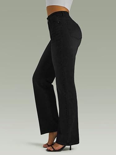 FUNUCA Straight Leg Jeans for Women,High Waisted Wide Leg Loose Microelastic Boyfriend Denim Pants thumbnail 4