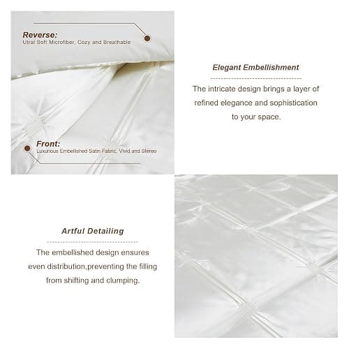 Lanest Housing Full/Queen Size Satin Comforter Set Ivory White, 3 Pieces Soft and Lightweight Silk Bedding, All Season Fluffy Down Alternative Comforter Bed Set thumbnail 4