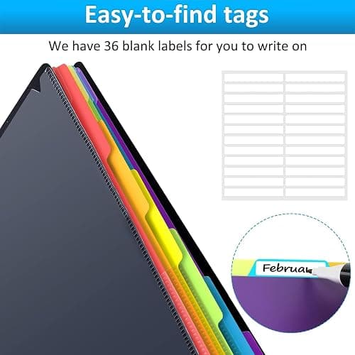 12 Pocket Plastic folders with Pockets, 6 Colors Multi Pocket with Dividers | Folder Binder with Dividers, office Organizer Folder, Letter Size, School Supplies thumbnail 5
