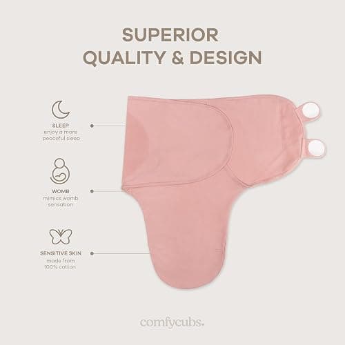Comfy Cubs Easy Swaddle Blanket, 3 Pack - 100% Cotton Newborn Wrap, Small for 0-3 Months Infants, Breathable and Durable Sleep Sack for Babies - Blush, Mauve & Mulberry thumbnail 4