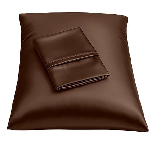 BLISSFORD Brown Satin Pillowcase with Zipper, for Hair and Skin Care, Feels Soft and Cool Like a Silk Pillowcase, Satin Pillow Cases 2 Pack, Slik Pillow Cover, Standard Size, Set of 2 - Image 1
