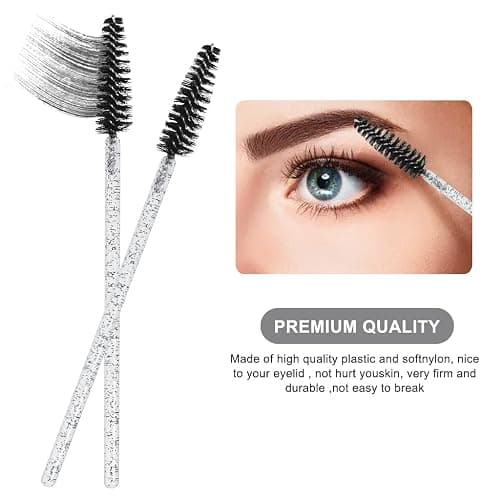 SWKJ 60 PCS Disposable Eyelash Brushes, Spoolies Eyebrow, Mascara Wands Applicator Lash Brushes Castor Oil Brush Cosmetic Makeup Tools(Crystal-black) thumbnail 4