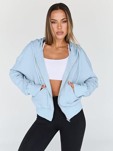 Trendy Queen Womens Cropped Zip Up Hoodie Lightweight Sweatshirt Casual Athletic Jacket thumbnail 2