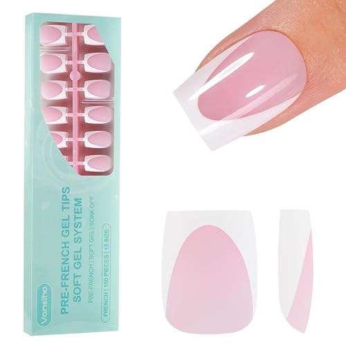 Vansiho Deep French Gel Nail Tips, 150Pcs Short Square French Tips Press on Nails, Pink Soft Gel Nails, Fake Nails for Nail Art DIY 15 Sizes - Image 1