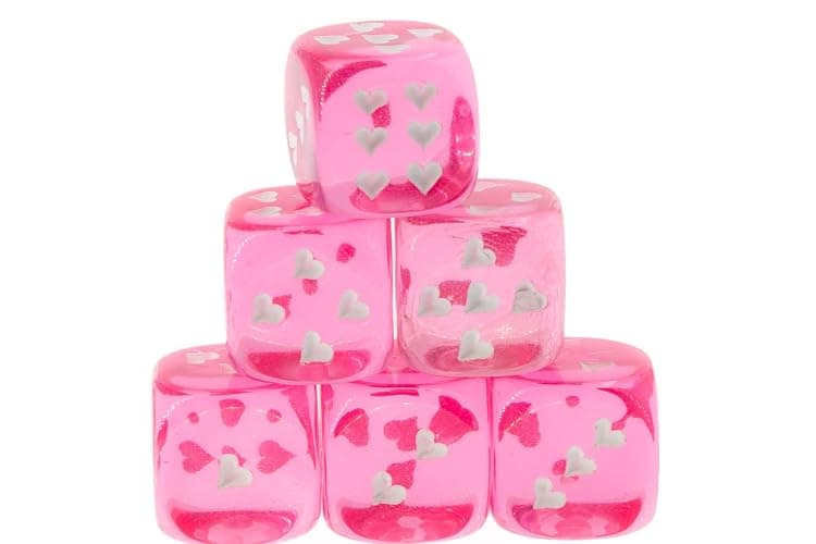 WeLoveDice - Würfel pink mit weißen Herzen - Made in Germany - 6 Stück thumbnail 4