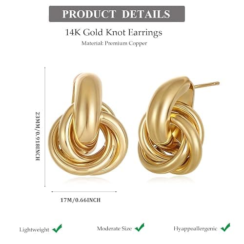 14K Gold Plated Knot Earrings for Women Gold Silver Earrings Heart Link Drop Dangle Earring Chunky Golden Knotted Statement Jewelry thumbnail 6
