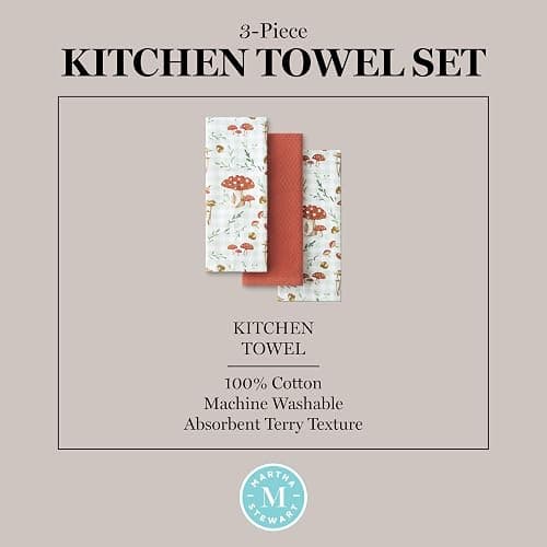 Martha Stewart Autumn Harvest Mushroom Plaid Kitchen Towel 3-Pack Set, 100% Cotton with Absorbent Terrycloth, Decorative Kitchen Towels, Burnt Orange/Green/White, 16"x28" thumbnail 5