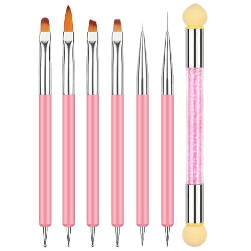 BUTBU Pennelli Nail Art Set di Pennelli, 6 Pezzi Pennelli e Spugna di Pennellino, per Unghie in Gel per Disegnare DipingereLlinee e Fiori per Nail Art per Il Design Delle Unghie - Image 1