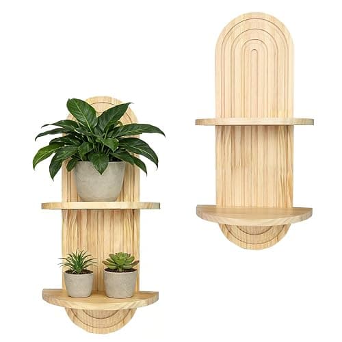 Nacidooka 23.6" Boho Arched Wall Shelves Set of 2 Mid Century Plant Shelves | 2-Tier Natural Wood Floating Shelves Decorative Wall Plant Holder for Home Living Room Bedroom Bathroom Entryway Office thumbnail 9