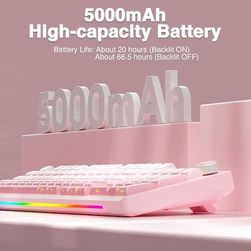 AULA S98 Pro Wireless Mechanical Keyboard with Screen & Knob,2.4GHz/USB-C/BT5.0 Hot Swappable Pink Creamy Keyboard,Pre-lubed Linear Switches,Side Printed PBT Keycaps,RGB Backlit Gaming Keyboards thumbnail 9