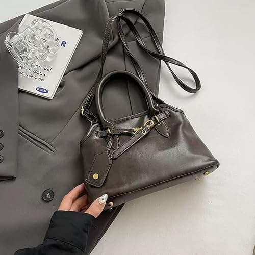 Base'ic Women’s Vintage Style Vegan Leather Crossbody Bag – Multi-Compartment Tote with Adjustable Strap & Belt Detail thumbnail 5