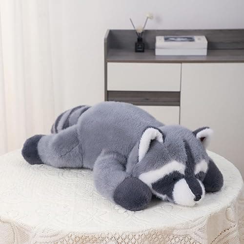 Labauxite Raccoon Plush, Raccoon Stuffed Animals, Cute Plush Toys Realistic Raccoons Body Pillow Hug Sleeping Fluffy Animal Toys for Kids, Bed Decor Plushie Doll Birthday Gift (17.7in) thumbnail 3