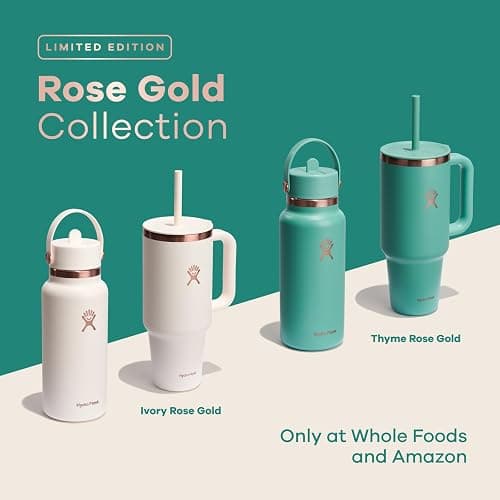 Hydro Flask 32 Oz Wide Flex Straw Cap Bottle - Insulated Stainless Steel - Wide Straw Lid, Non Spill, Leakproof in Ivory Rose Gold thumbnail 5