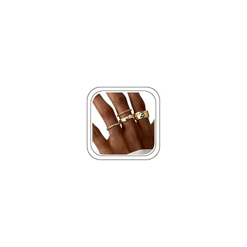 Fansilver Stackable Chunky Gold Rings for Women Non Tarnish Dainty 14K Gold Plated Stacking Thumb Rings Set Trendy Gold Wedding Band Ring Size 5-11 - Image 1