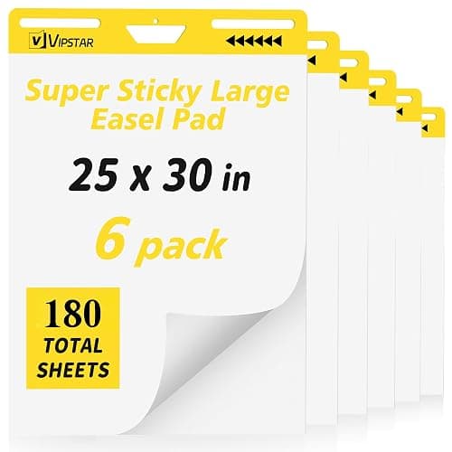 (6 Pads) Sticky Easel Pad 25 in x 30 in Post, Large Self Stick Flip Chart Premium Paper for Teachers, Mount to Most Surfaces and Bleedproof, Super Sticking Power - Image 1