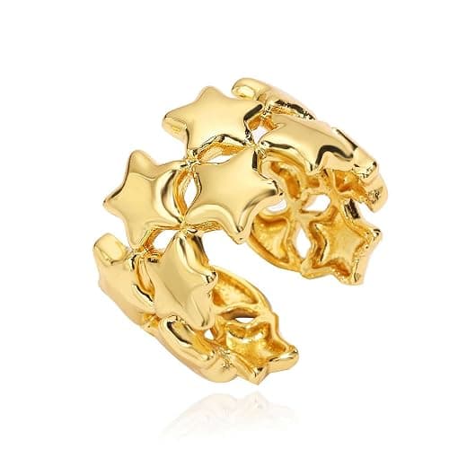 WETMT Star Open Ring for Women Gold Chunky Vintage Star Ring Unique Silver Stars Statement Rings Fashion Chunky Y2K Thumb Ring Trendy Irregular Elegant Jewelry Accessories - Image 1